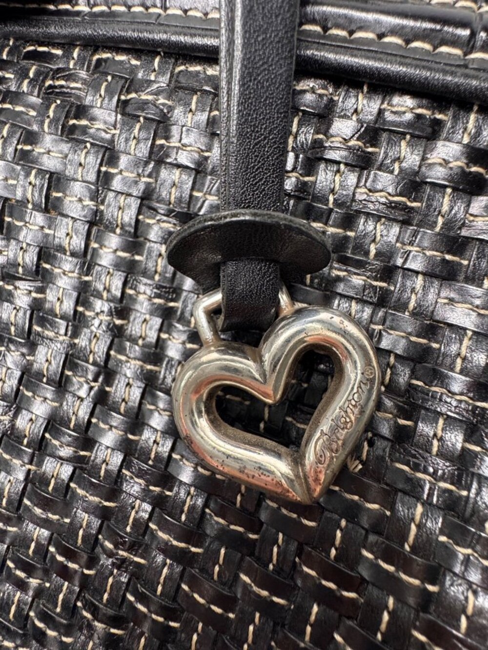 Brighton Black Leather Classic Tote Bag Basket Weave Front Panel Croc Trim - Picture 9 of 15